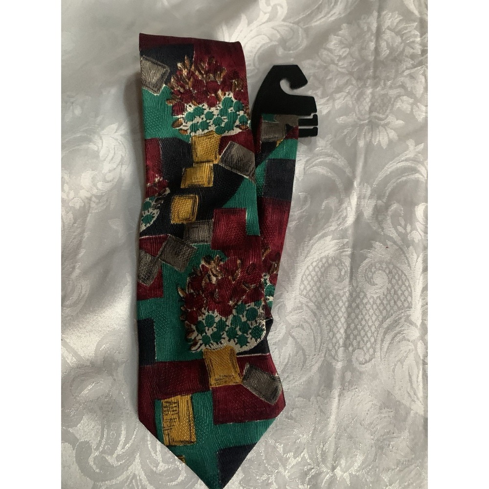 Ezmenegildo Zegna Silk Floral Picture Tie Gold Burgundy Green‎
